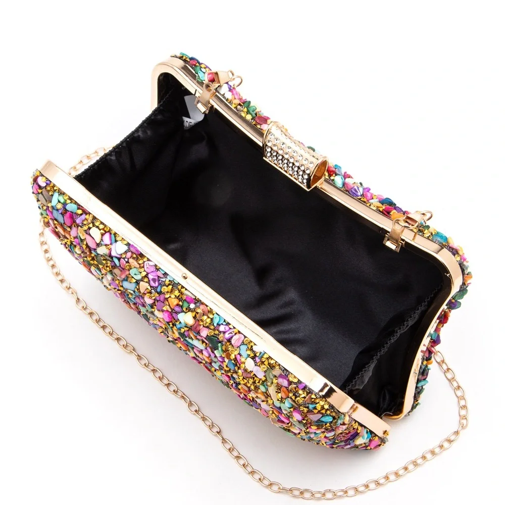 Multicolor Mix Druzy Gold Clutch Bag